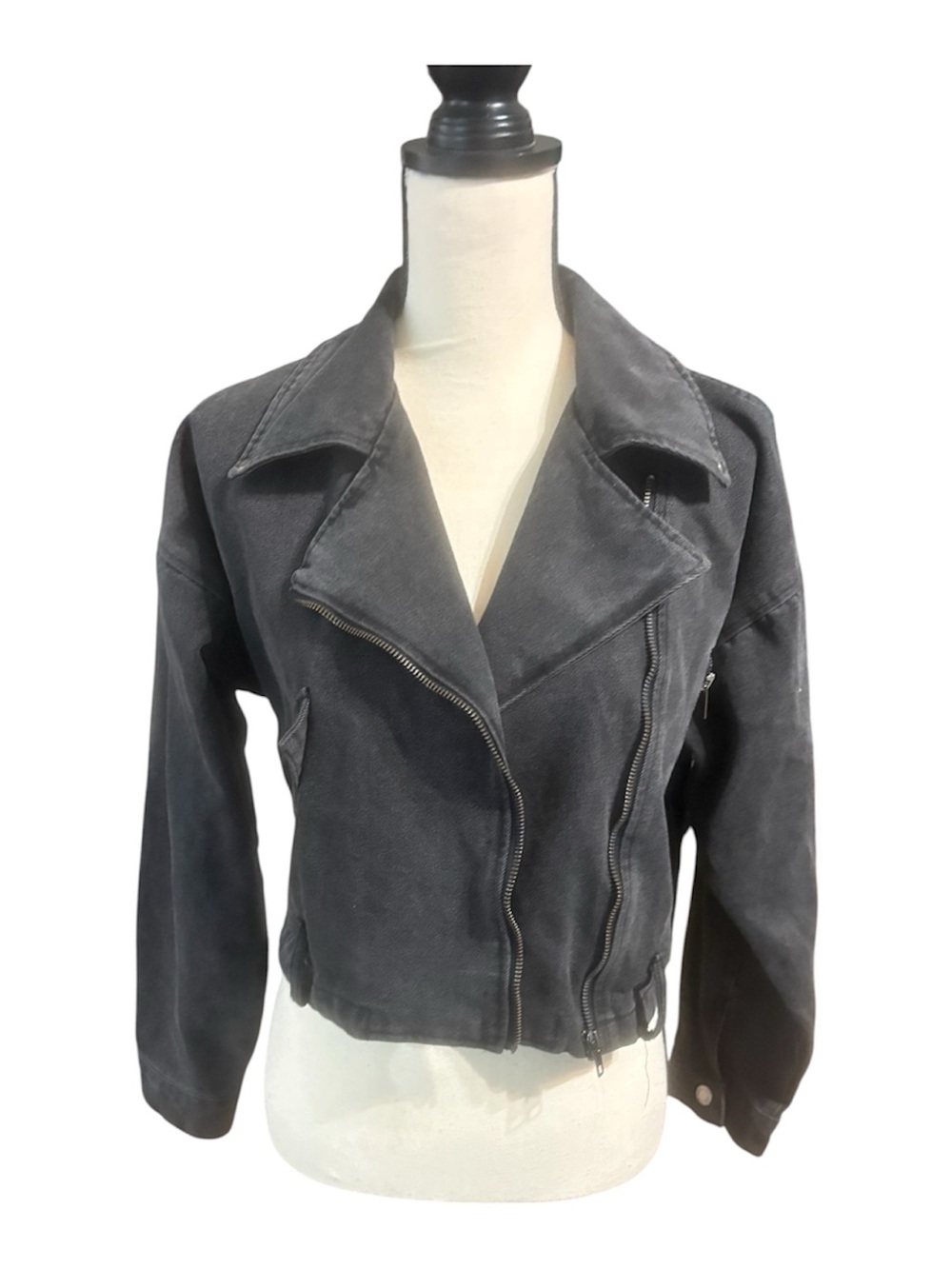 Denim By Ellison steel Grey Zip-Front Moto Jacket